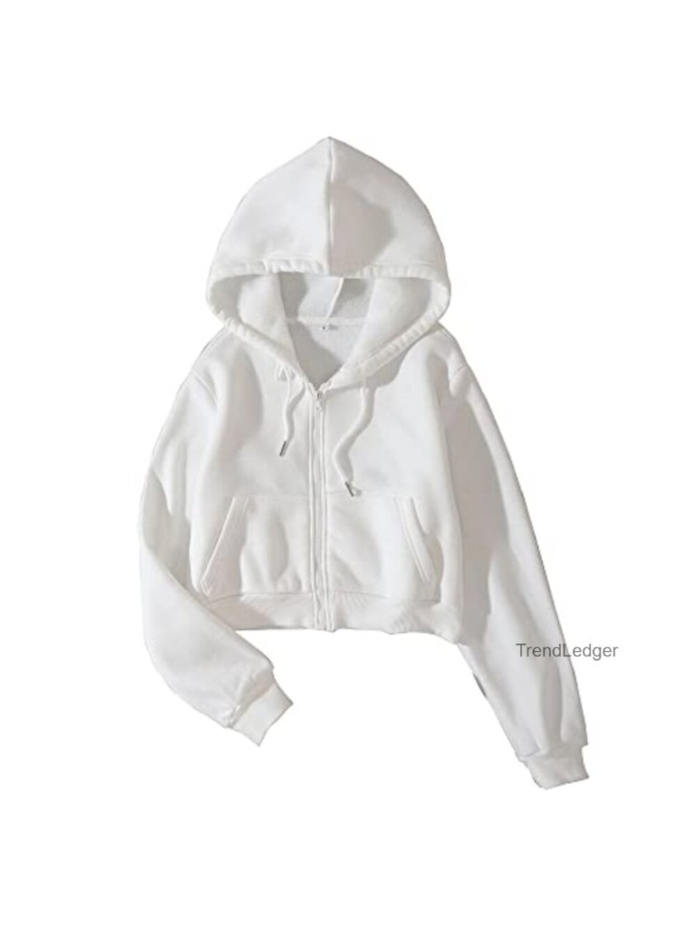 Fleece Full Zip Cropped Hoodie Sweatshirt Long Sleeve Drawstring Hooded Crop